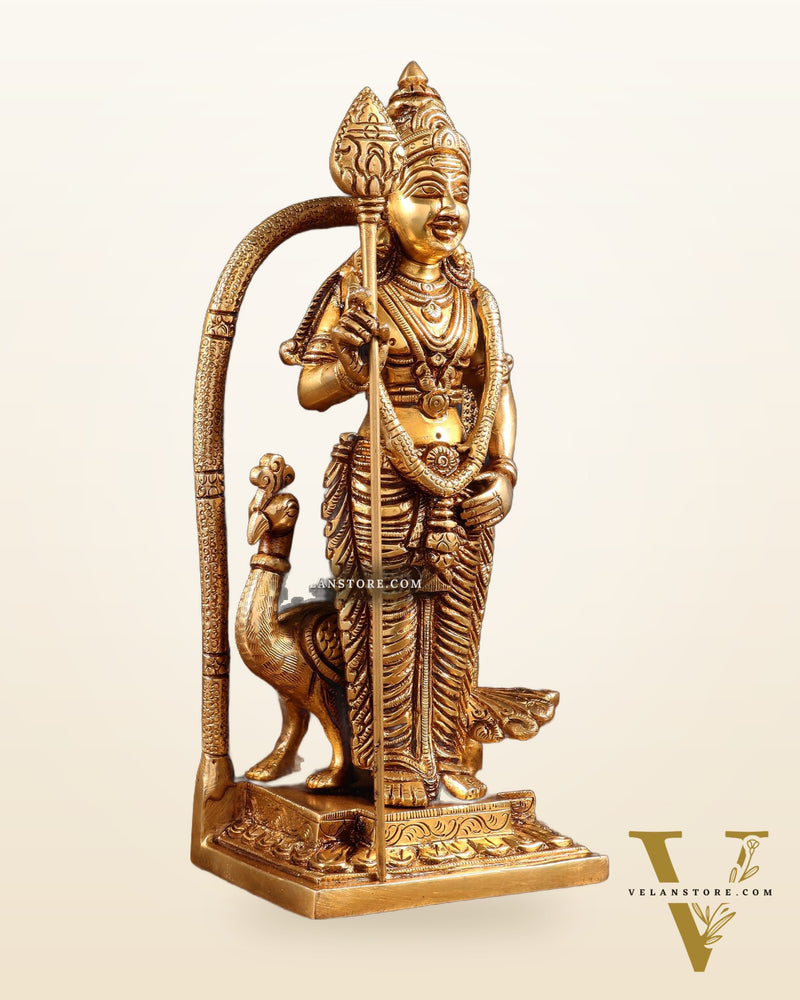 Pure Brass Lord Kartikeya Murugan Swamy Idol 9"