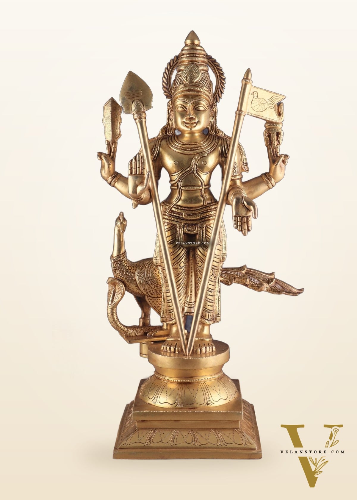Pure Brass Lord Kartikeya Murugan Swamy Statue | large size Intricately Handcrafted Divine Idol 25"