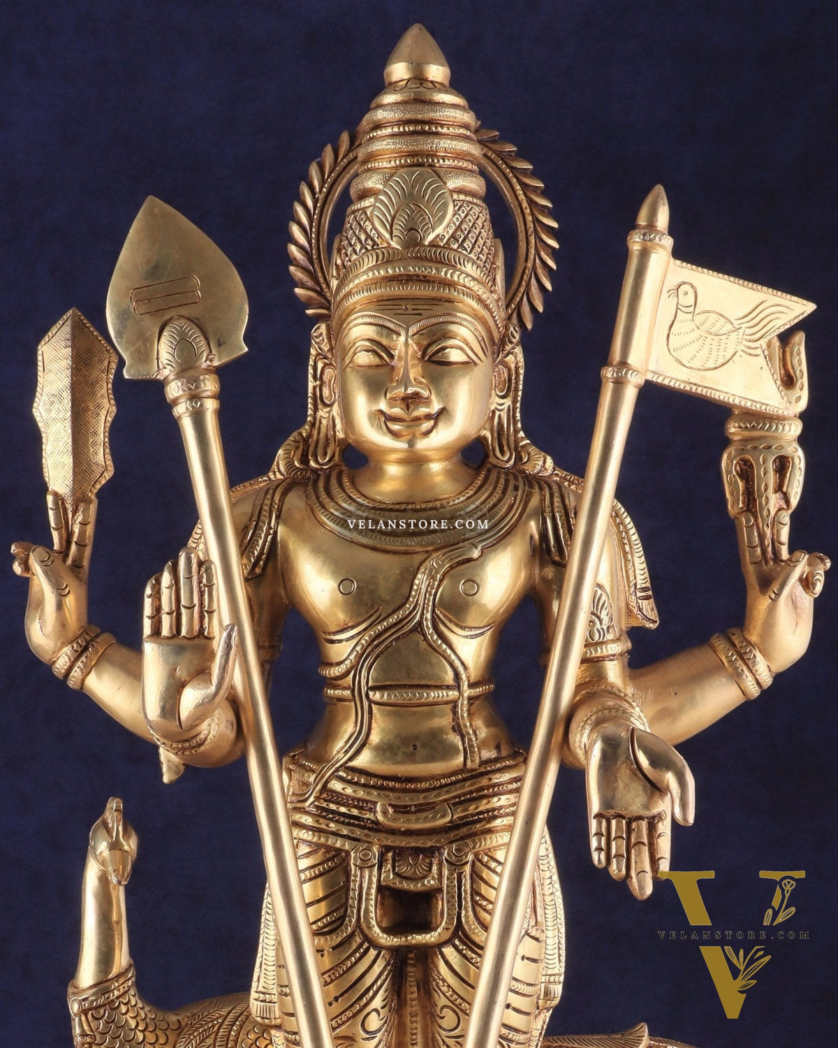 Pure Brass Lord Kartikeya Murugan Swamy Statue | large size Intricately Handcrafted Divine Idol 25"