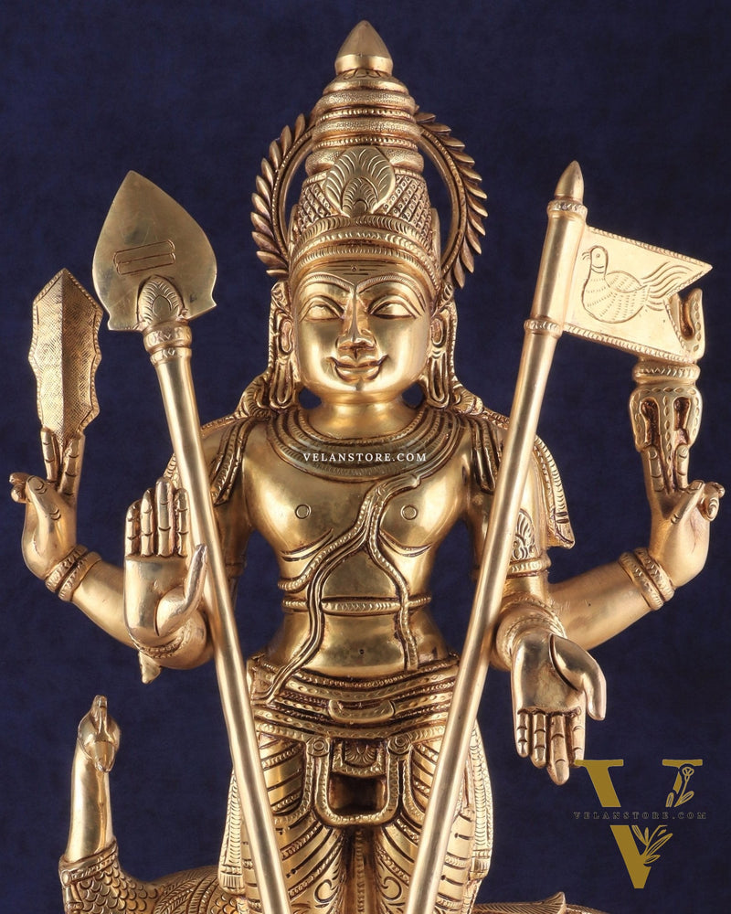 Pure Brass Lord Kartikeya Murugan Swamy Statue | large size Intricately Handcrafted Divine Idol 25"