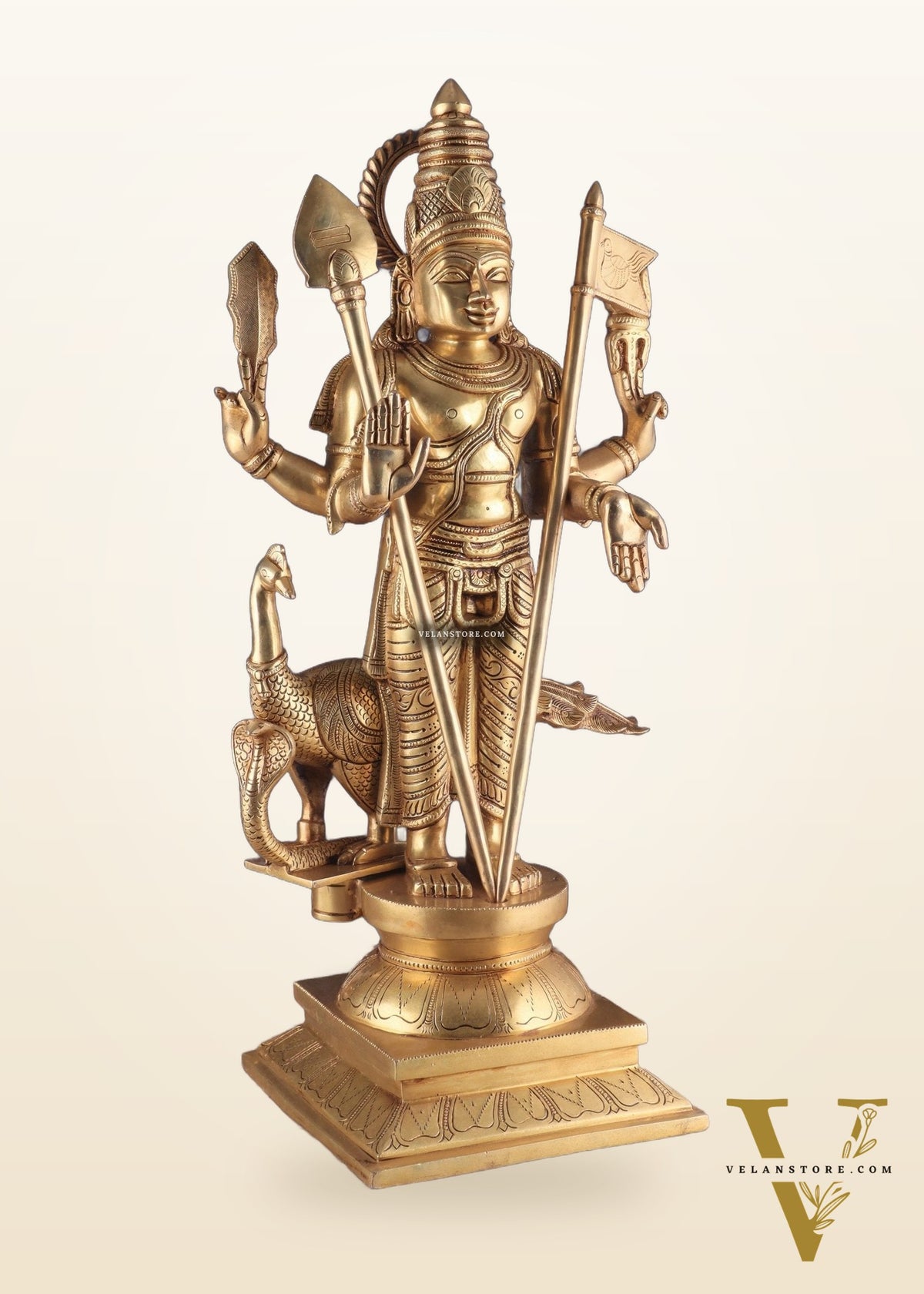 Pure Brass Lord Kartikeya Murugan Swamy Statue | large size Intricately Handcrafted Divine Idol 25"