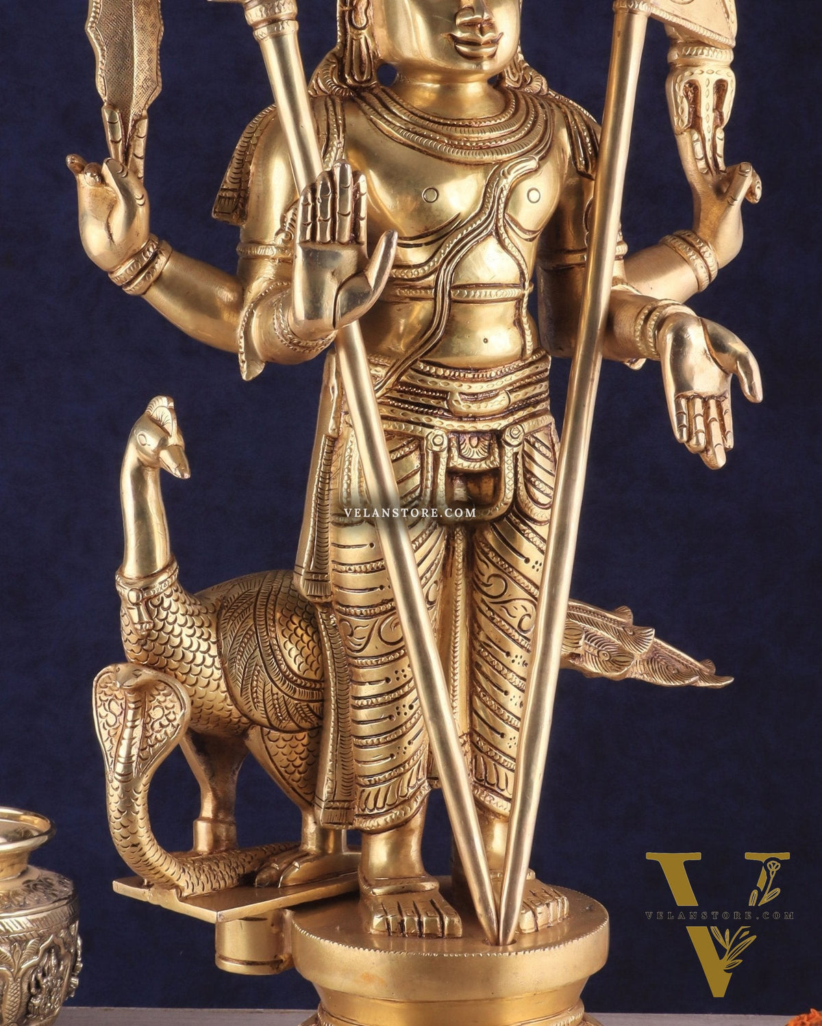 Pure Brass Lord Kartikeya Murugan Swamy Statue | large size Intricately Handcrafted Divine Idol 25"