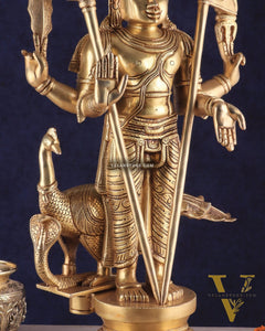 Pure Brass Lord Kartikeya Murugan Swamy Statue | large size Intricately Handcrafted Divine Idol 25"