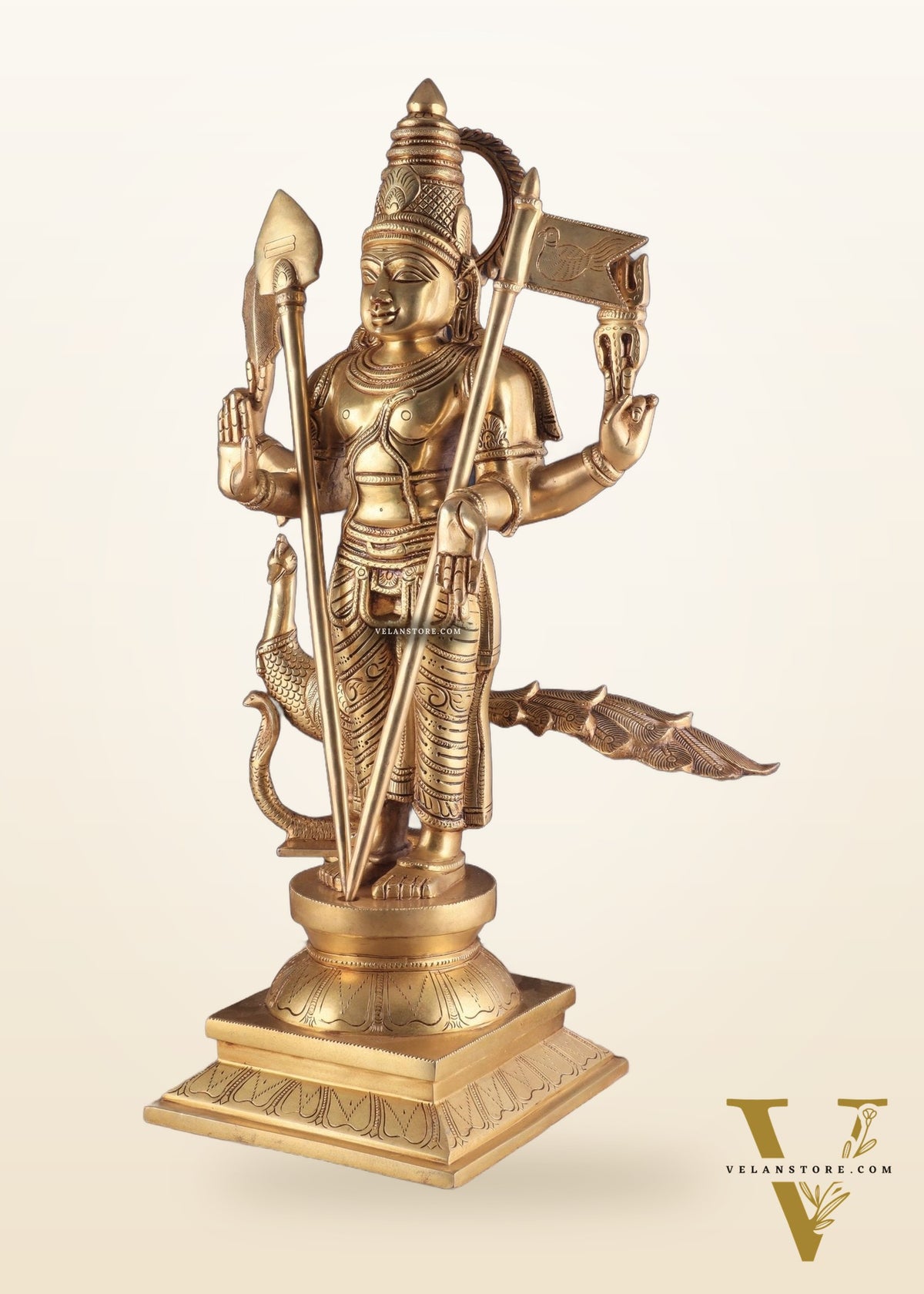 Pure Brass Lord Kartikeya Murugan Swamy Statue | large size Intricately Handcrafted Divine Idol 25"