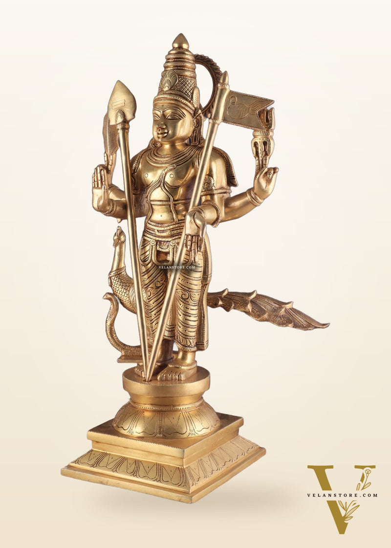 Pure Brass Lord Kartikeya Murugan Swamy Statue | large size Intricately Handcrafted Divine Idol 25"