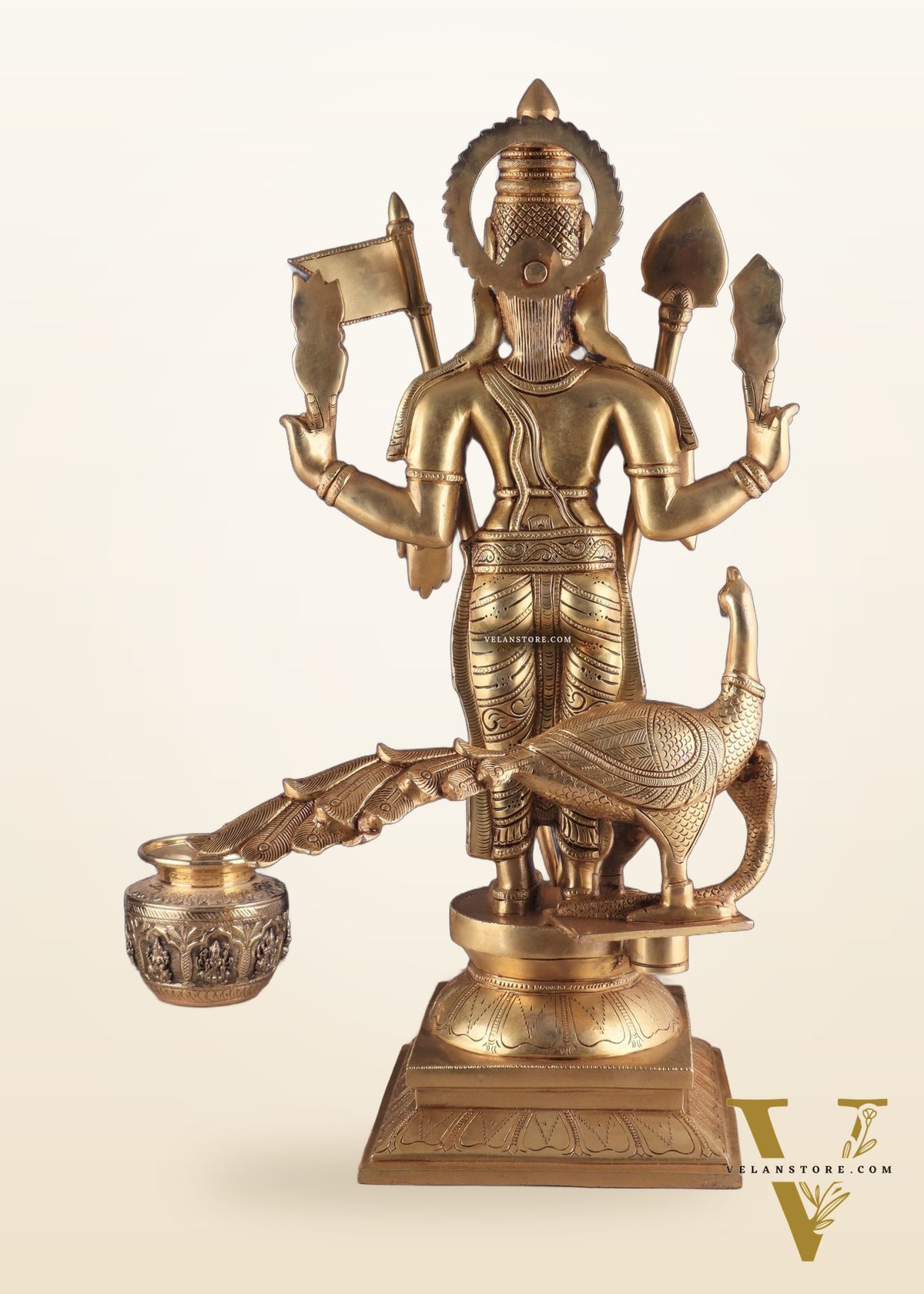 Pure Brass Lord Kartikeya Murugan Swamy Statue | large size Intricately Handcrafted Divine Idol 25"