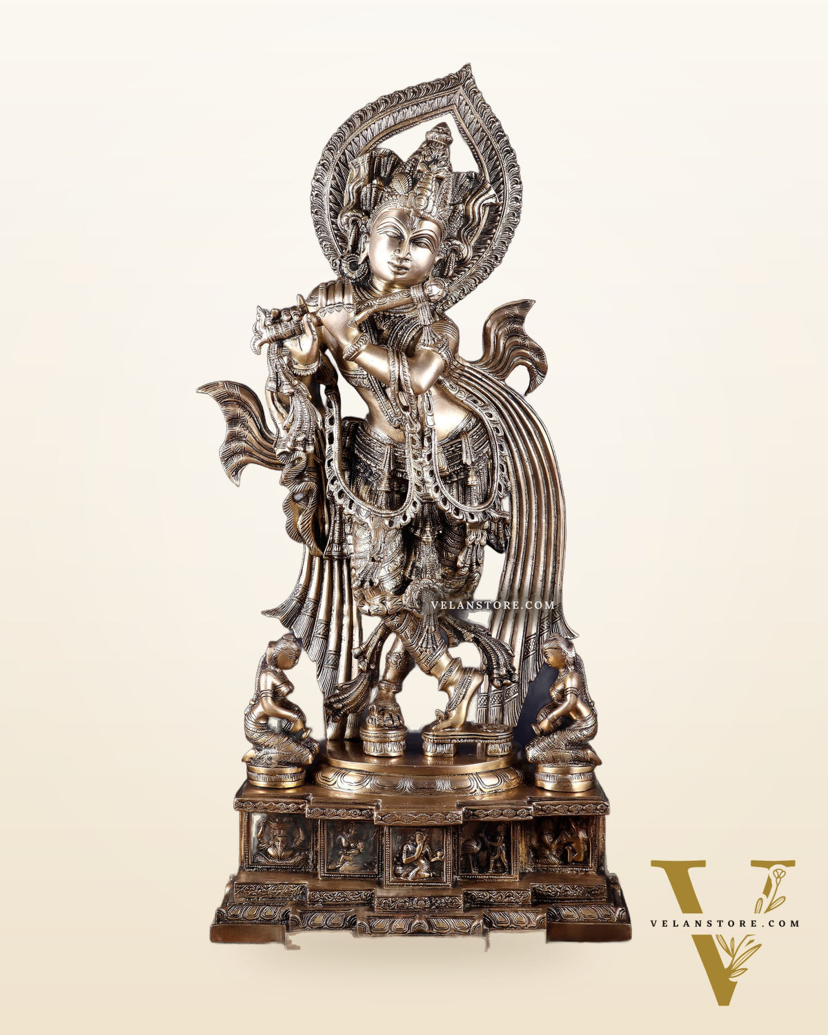 Pure Brass Lord Krishna Chola-Inspired Sculpture 25 inch