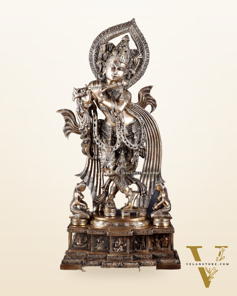 Pure Brass Lord Krishna Chola-Inspired Sculpture 25 inch
