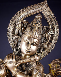 Pure Brass Lord Krishna Chola-Inspired Sculpture 25 inch
