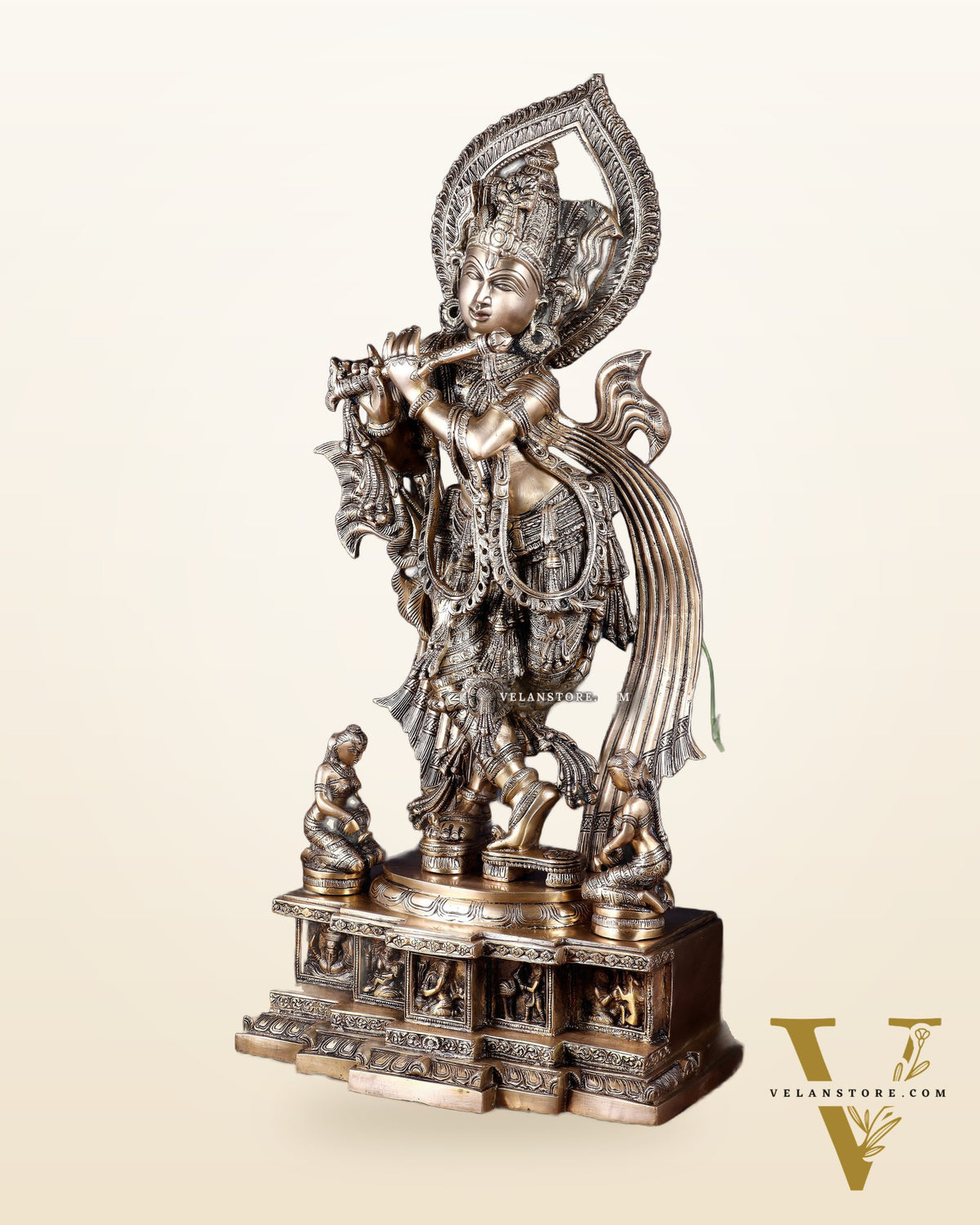 Pure Brass Lord Krishna Chola-Inspired Sculpture 25 inch