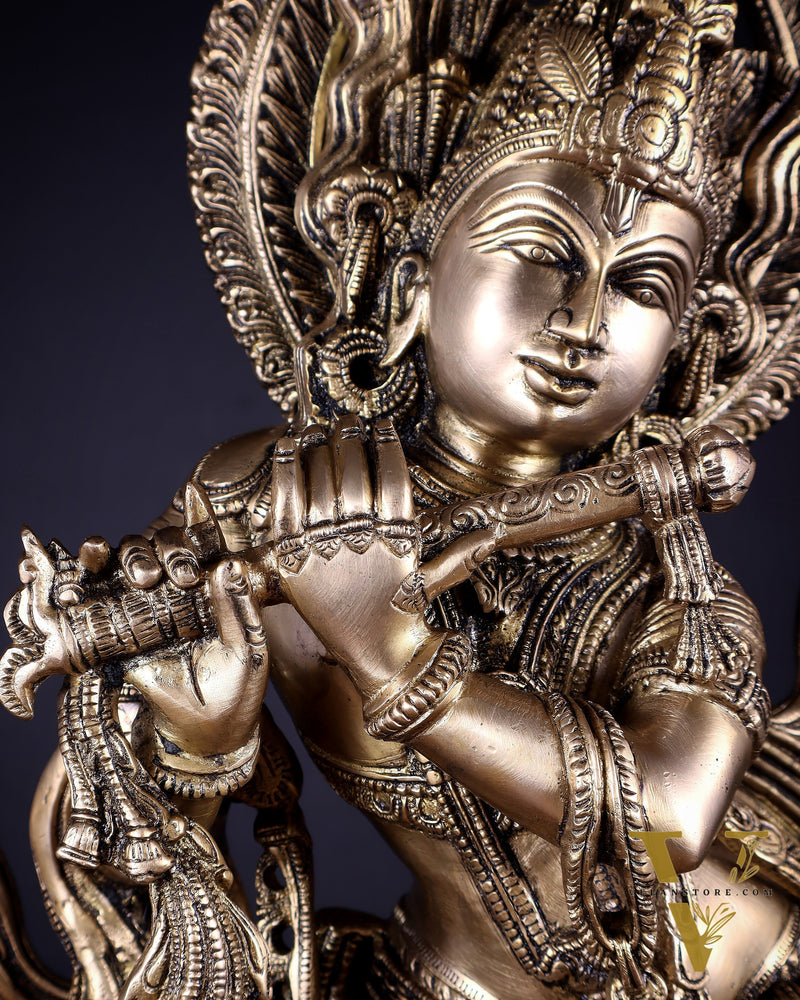 Pure Brass Lord Krishna Chola-Inspired Sculpture 25 inch