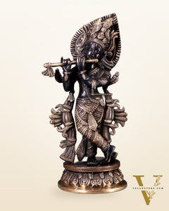 Pure Brass Lord Krishna Divine Idol – 12.5 Inch black and gold
