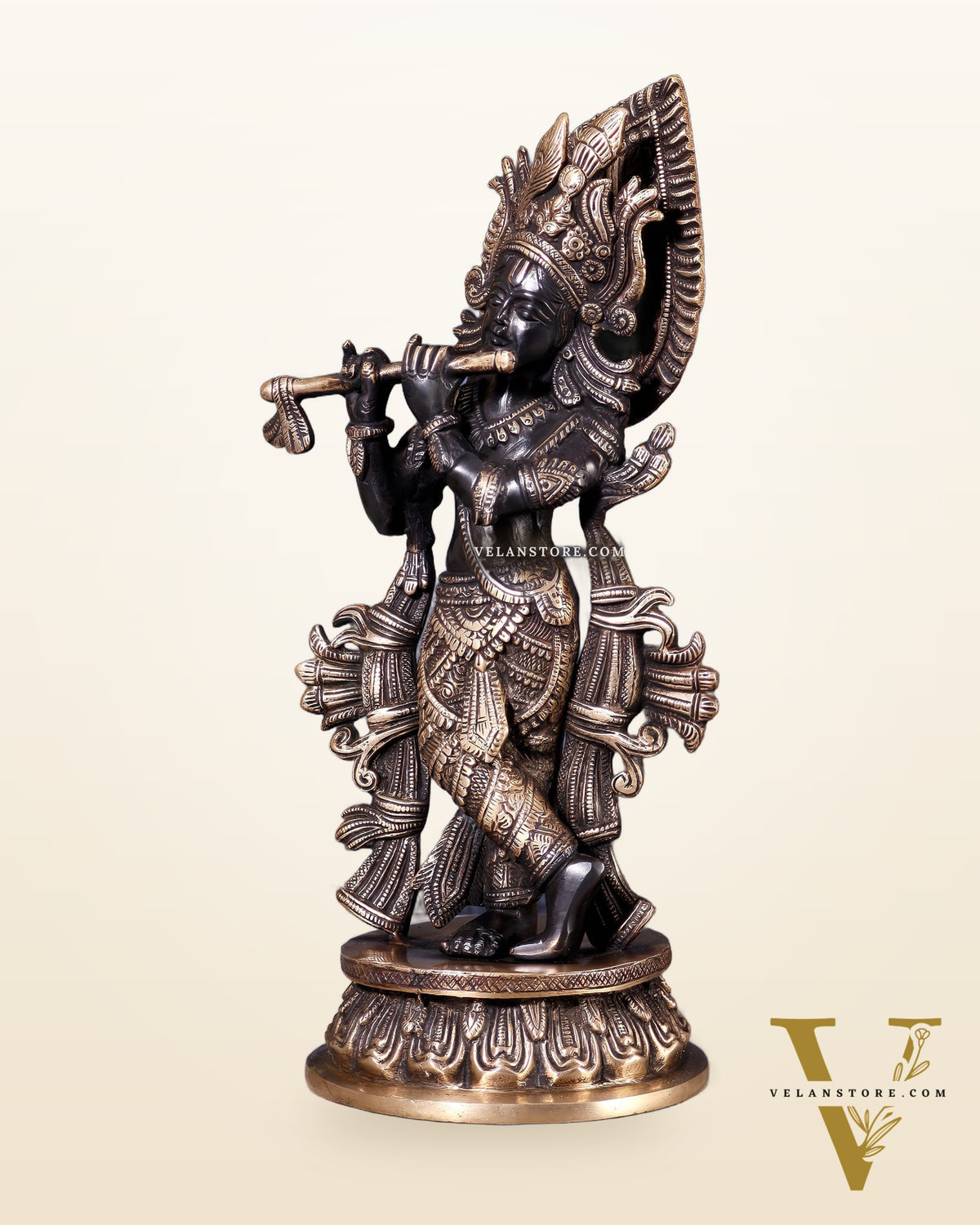 Pure Brass Lord Krishna Divine Idol – 12.5 Inch black and gold