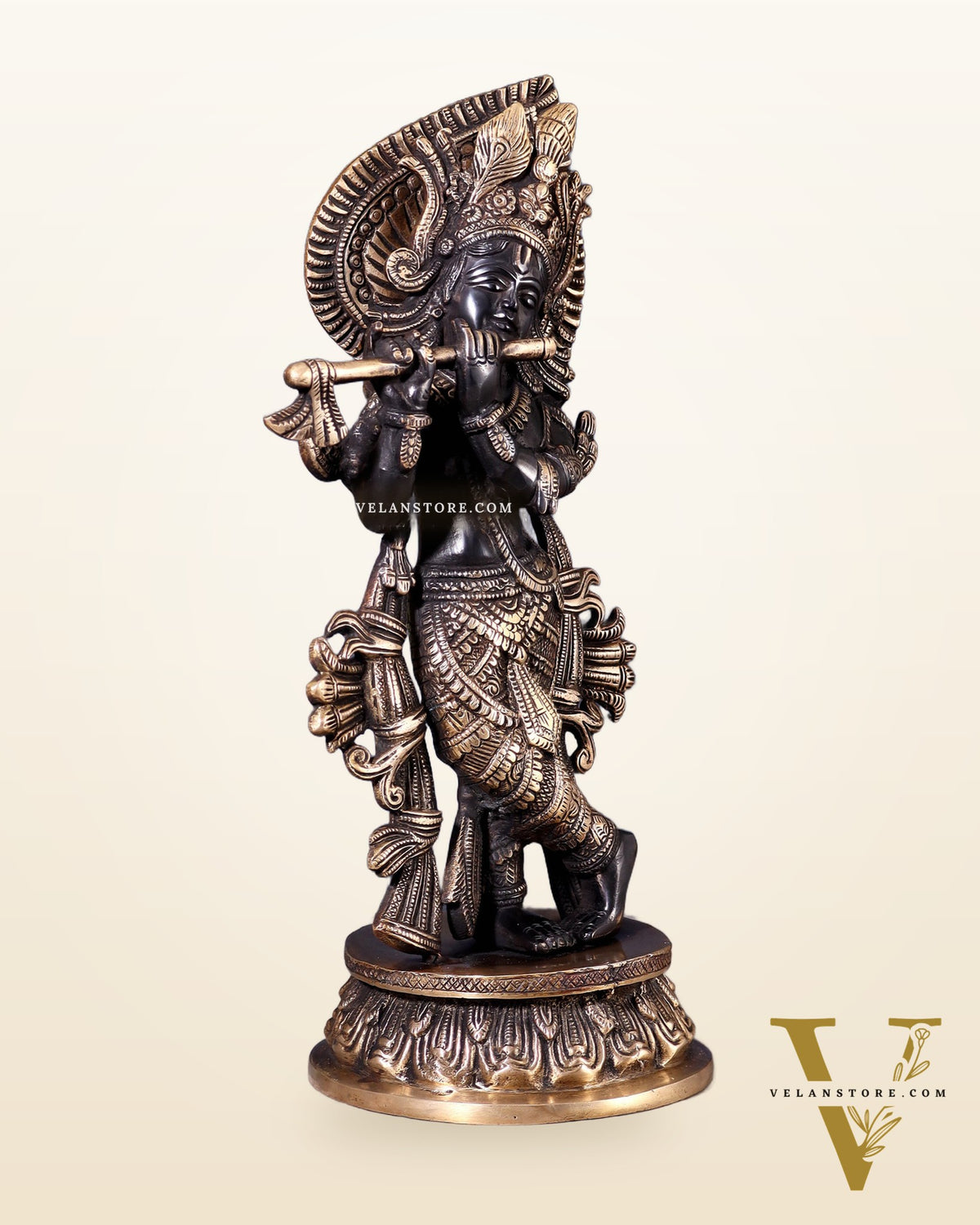 Pure Brass Lord Krishna Divine Idol – 12.5 Inch black and gold