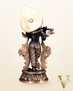 Pure Brass Lord Krishna Divine Idol – 12.5 Inch black and gold