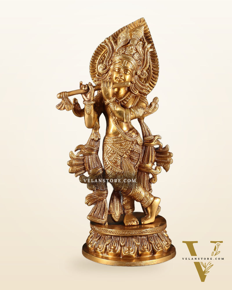 Pure Brass Lord Krishna Divine Idol – 12.5 Inch