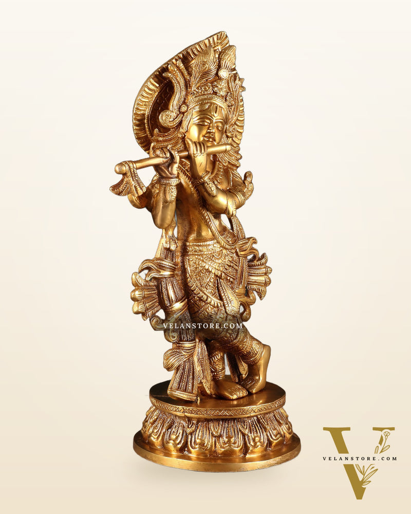 Pure Brass Lord Krishna Divine Idol – 12.5 Inch