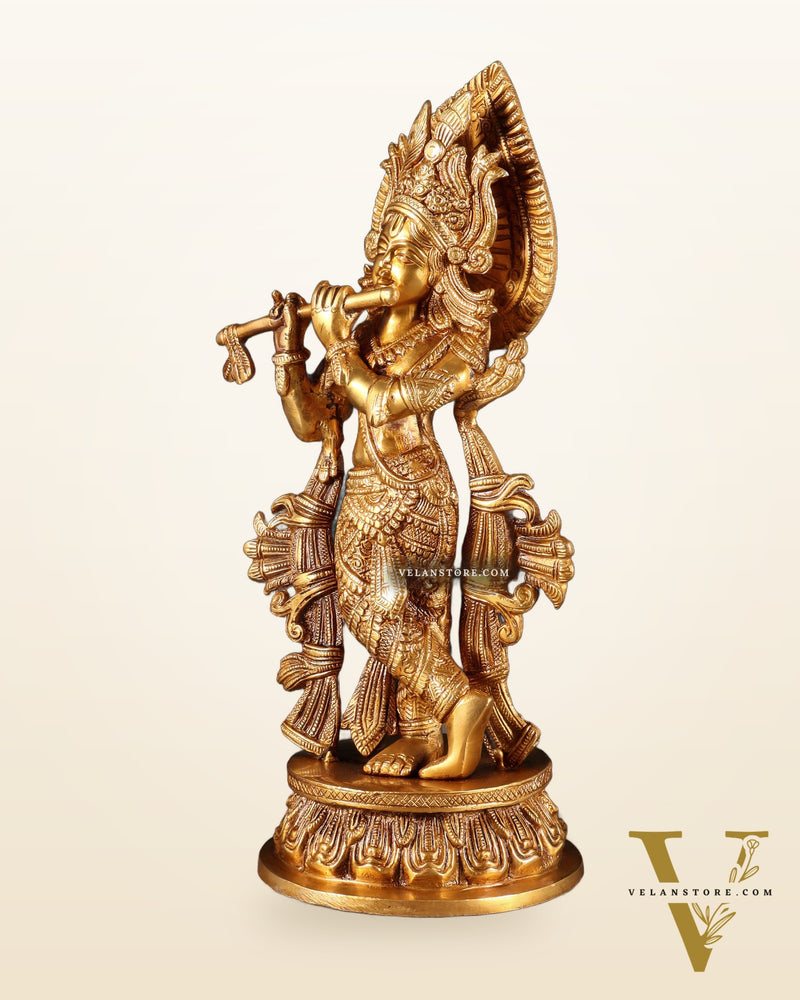 Pure Brass Lord Krishna Divine Idol – 12.5 Inch