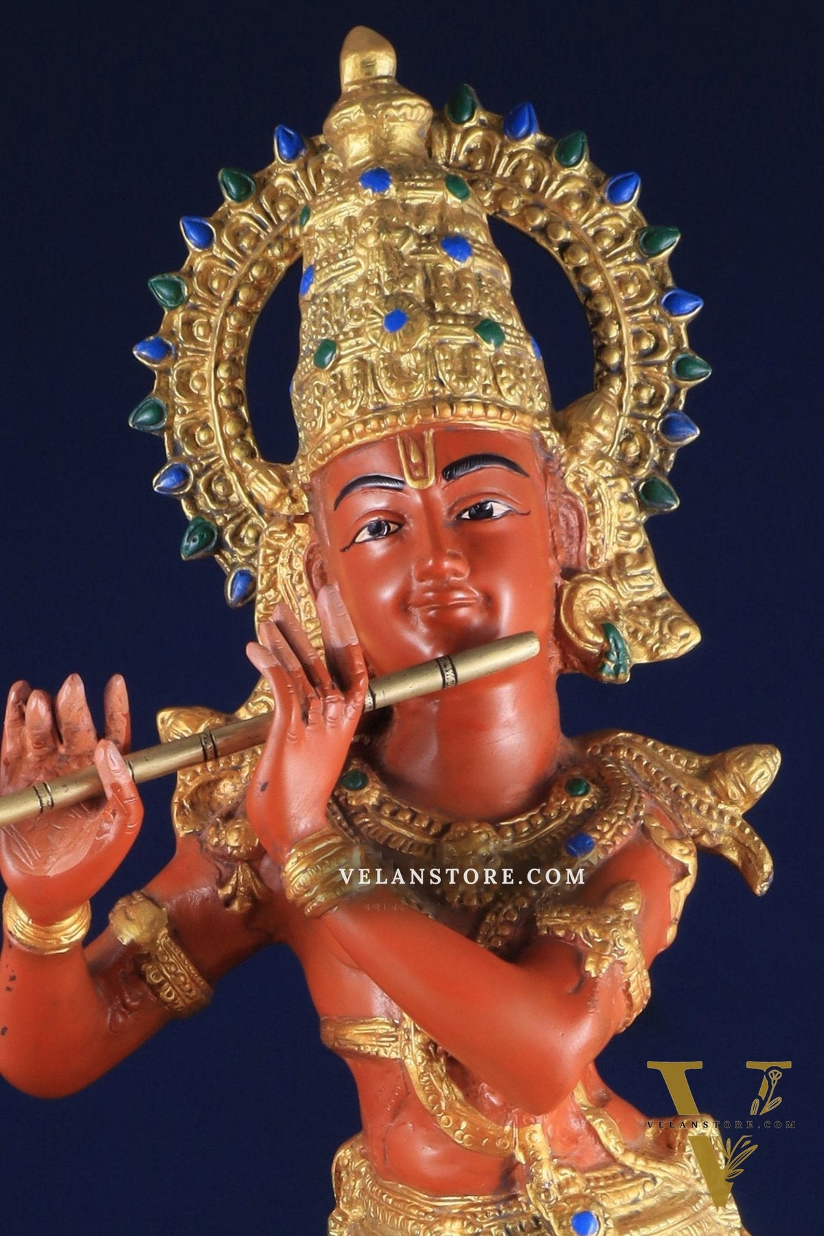 Pure Brass Lord Krishna Hand-Painted Masterpiece – Exquisite Artwork 30"