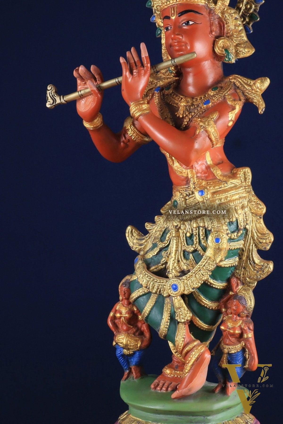 Pure Brass Lord Krishna Hand-Painted Masterpiece – Exquisite Artwork 30"