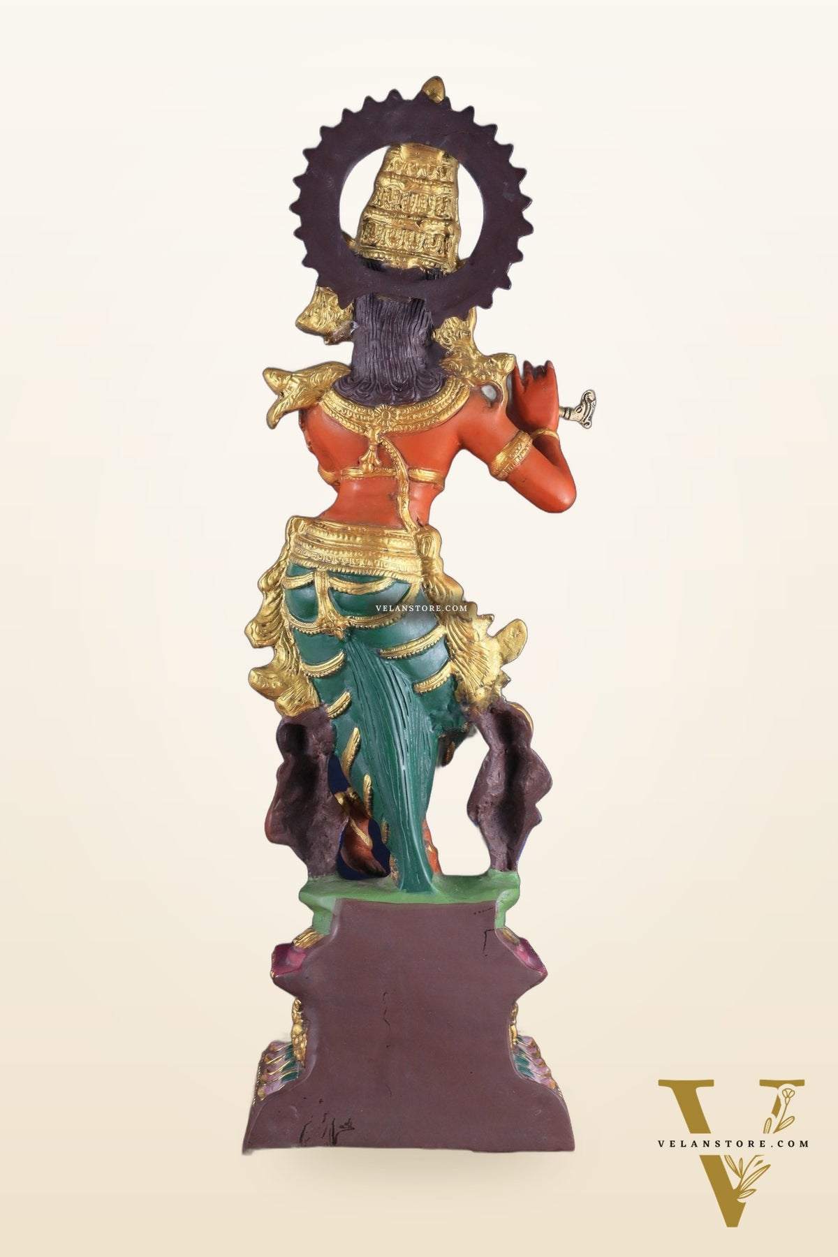 Pure Brass Lord Krishna Hand-Painted Masterpiece – Exquisite Artwork 30"