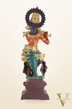 Pure Brass Lord Krishna Hand-Painted Masterpiece – Exquisite Artwork 30"