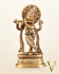 Pure Brass Lord Krishna Idol 7"
