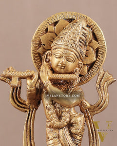 Pure Brass Lord Krishna Idol 7"
