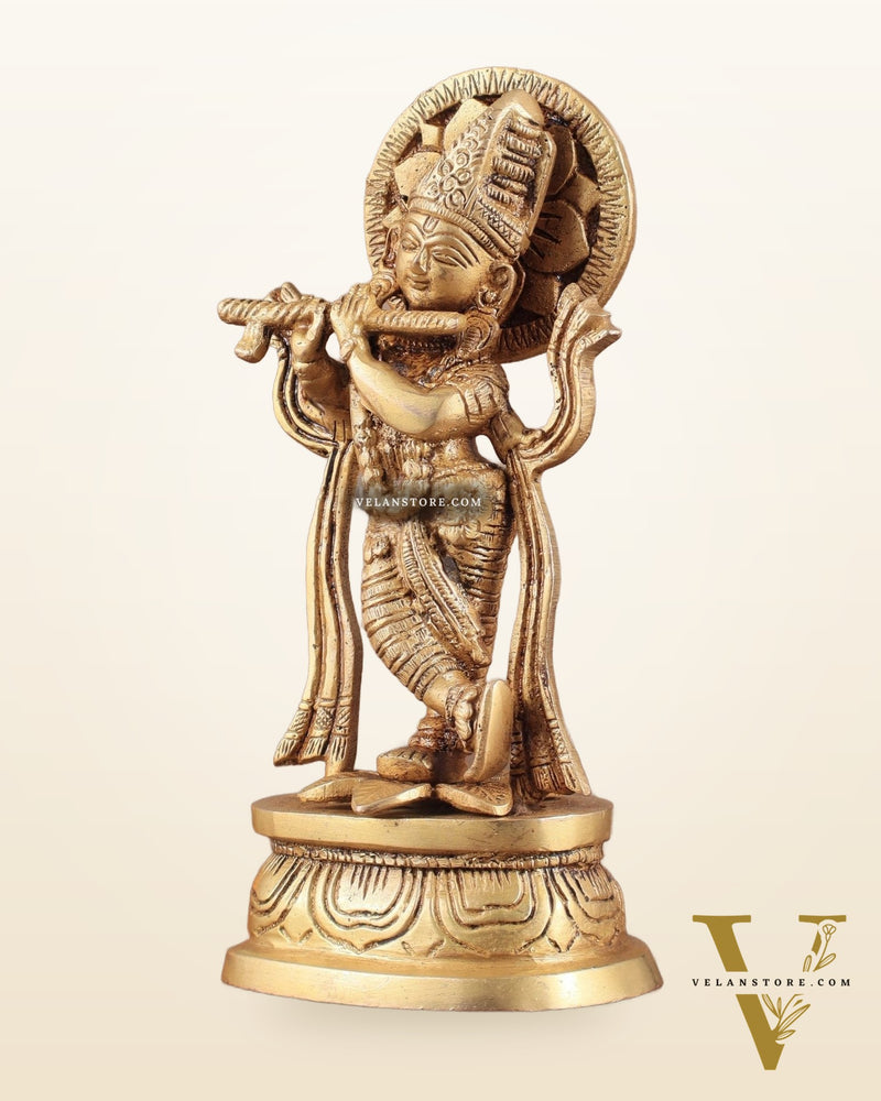 Pure Brass Lord Krishna Idol 7"