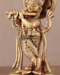 Pure Brass Lord Krishna Idol 7"