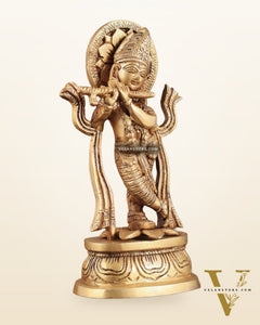 Pure Brass Lord Krishna Idol 7"