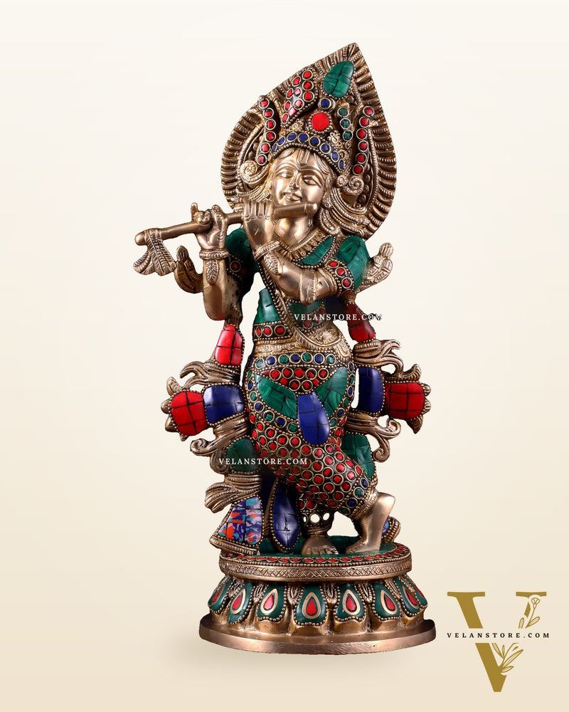 Pure Brass Lord Krishna multicolour Idol – 12.5 Inch