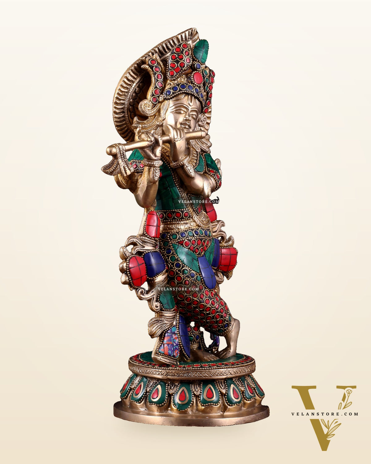 Pure Brass Lord Krishna multicolour Idol – 12.5 Inch