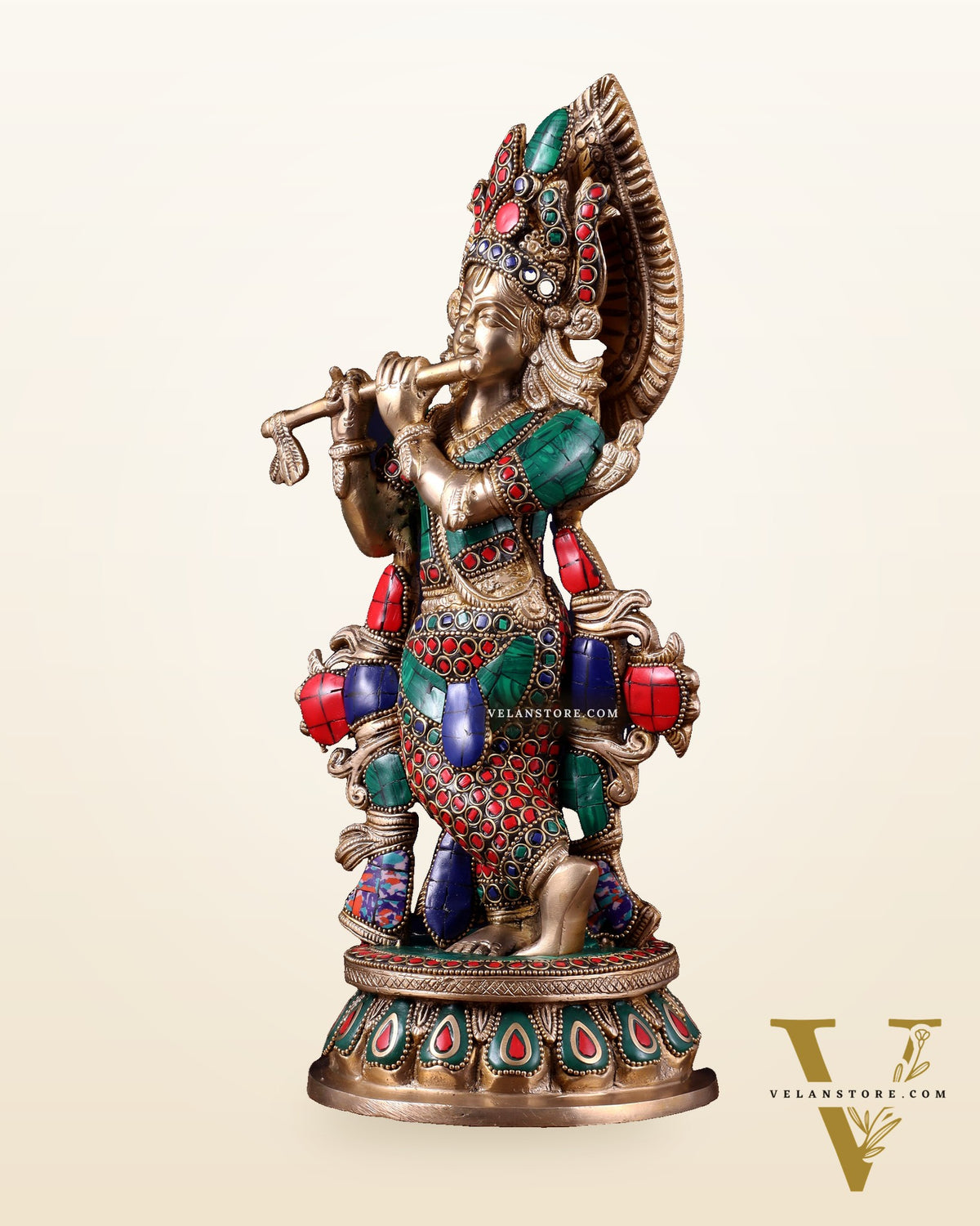 Pure Brass Lord Krishna multicolour Idol – 12.5 Inch