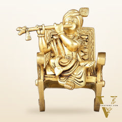 Pure Brass Lord Krishna Seated on Swinging Chair Idol Showpiece | 7"