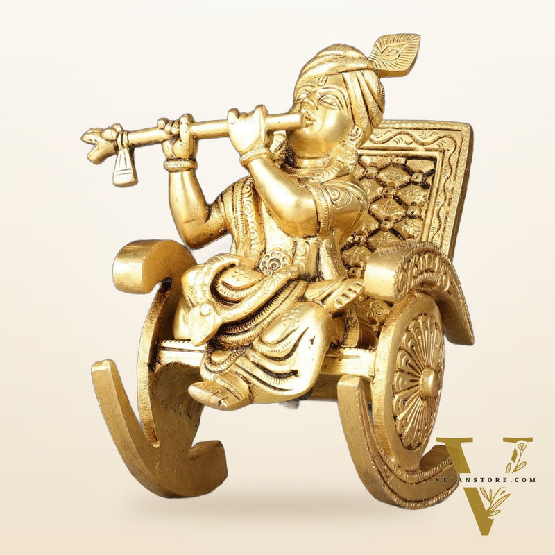 Pure Brass Lord Krishna Seated on Swinging Chair Idol Showpiece | 7"