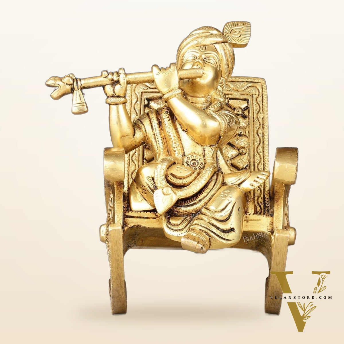 Pure Brass Lord Krishna Seated on Swinging Chair Idol Showpiece | 7"