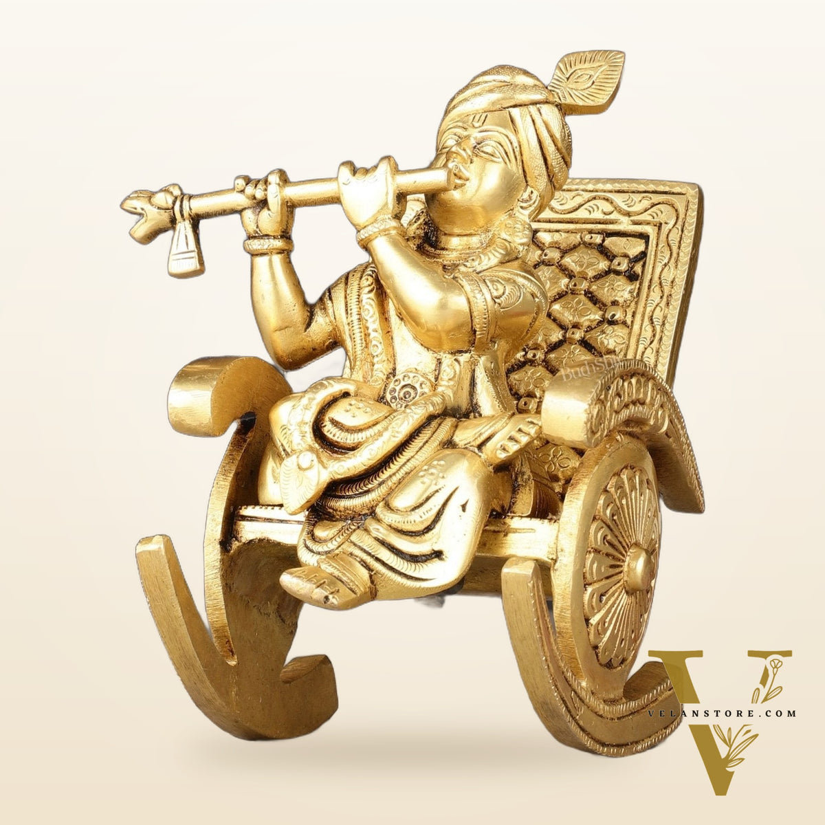 Pure Brass Lord Krishna Seated on Swinging Chair Idol Showpiece | 7"