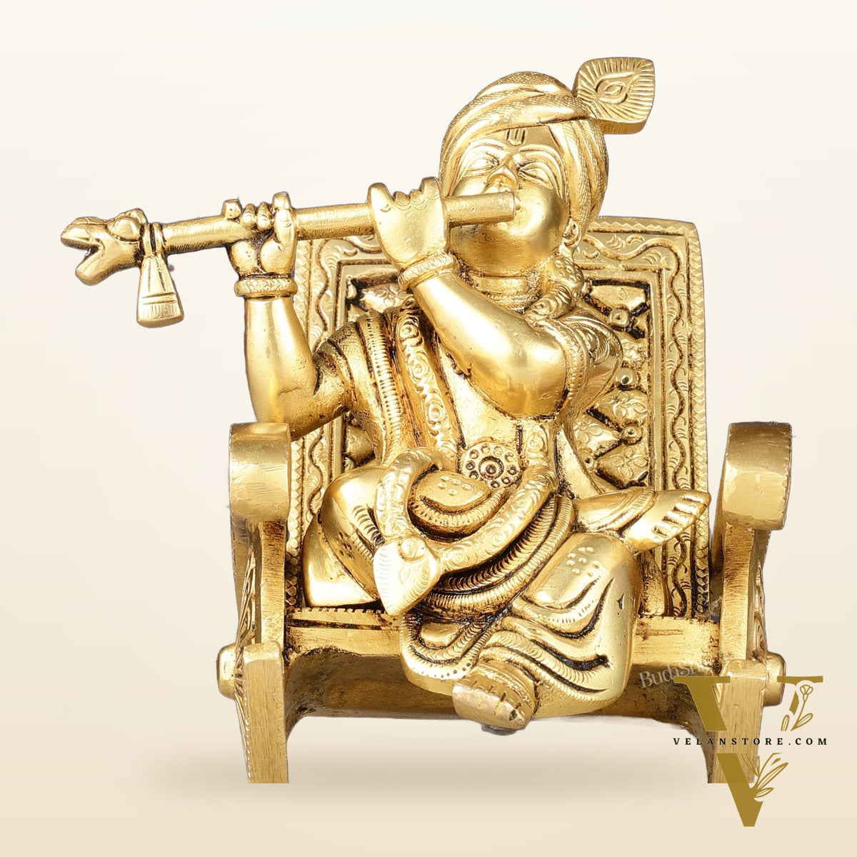 Pure Brass Lord Krishna Seated on Swinging Chair Idol Showpiece | 7"
