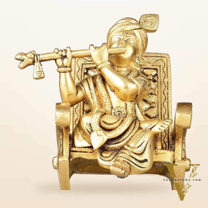 Pure Brass Lord Krishna Seated on Swinging Chair Idol Showpiece | 7"