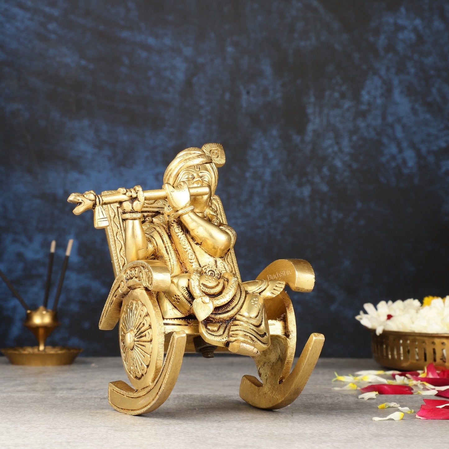Pure Brass Lord Krishna Seated on Swinging Chair Idol Showpiece | 7"