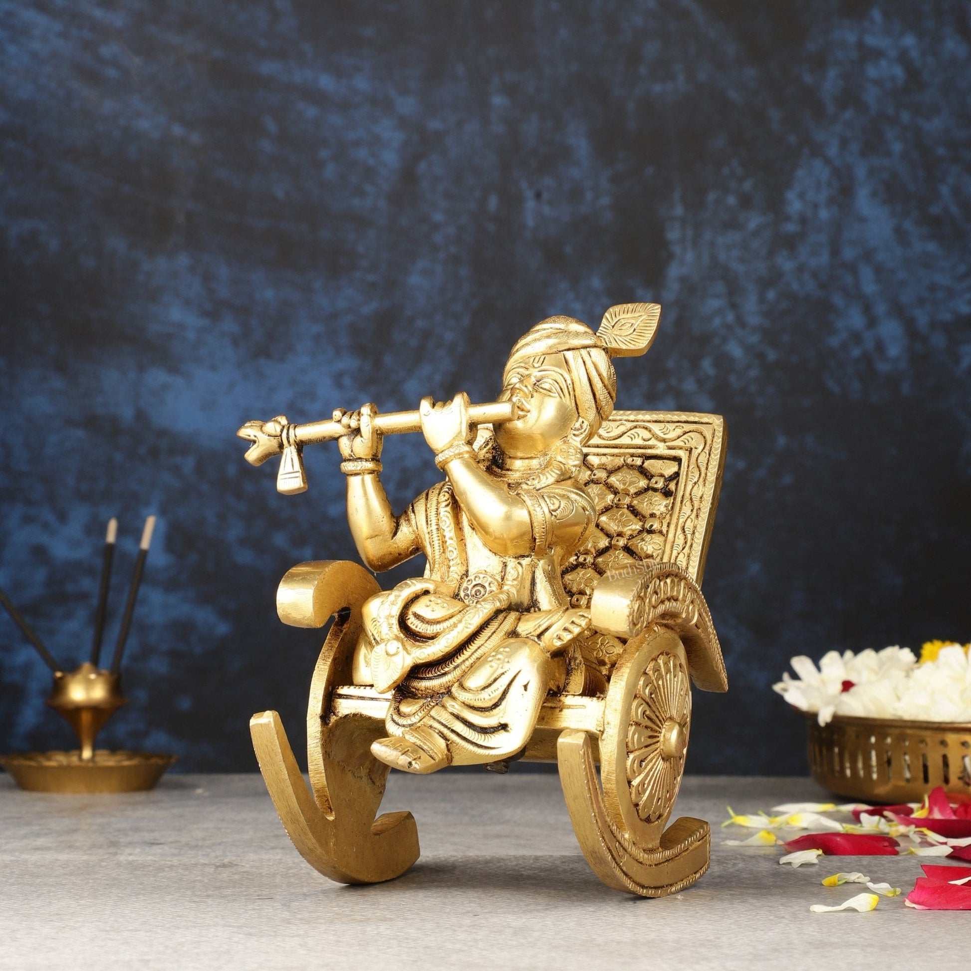 Pure Brass Lord Krishna Seated on Swinging Chair Idol Showpiece | 7"