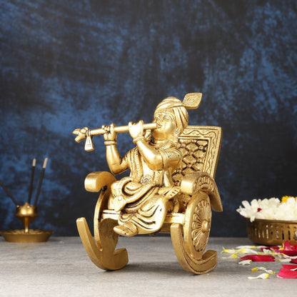 Pure Brass Lord Krishna Seated on Swinging Chair Idol Showpiece | 7"