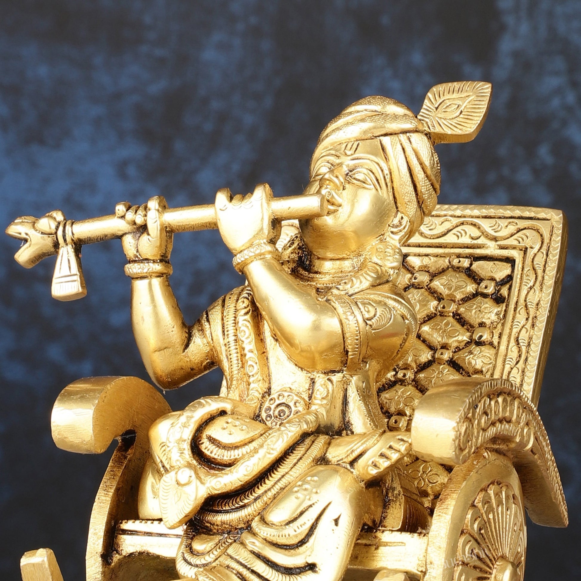 Pure Brass Lord Krishna Seated on Swinging Chair Idol Showpiece | 7"