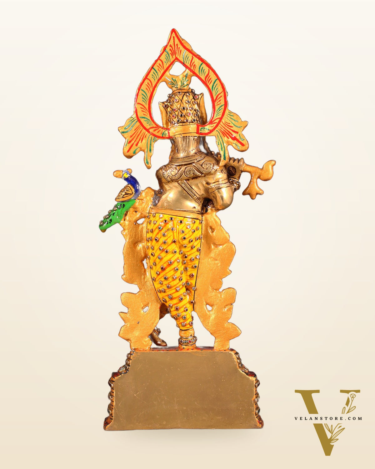 Pure Brass Lord Krishna Statue - 13.5 Inch laakh meenakari