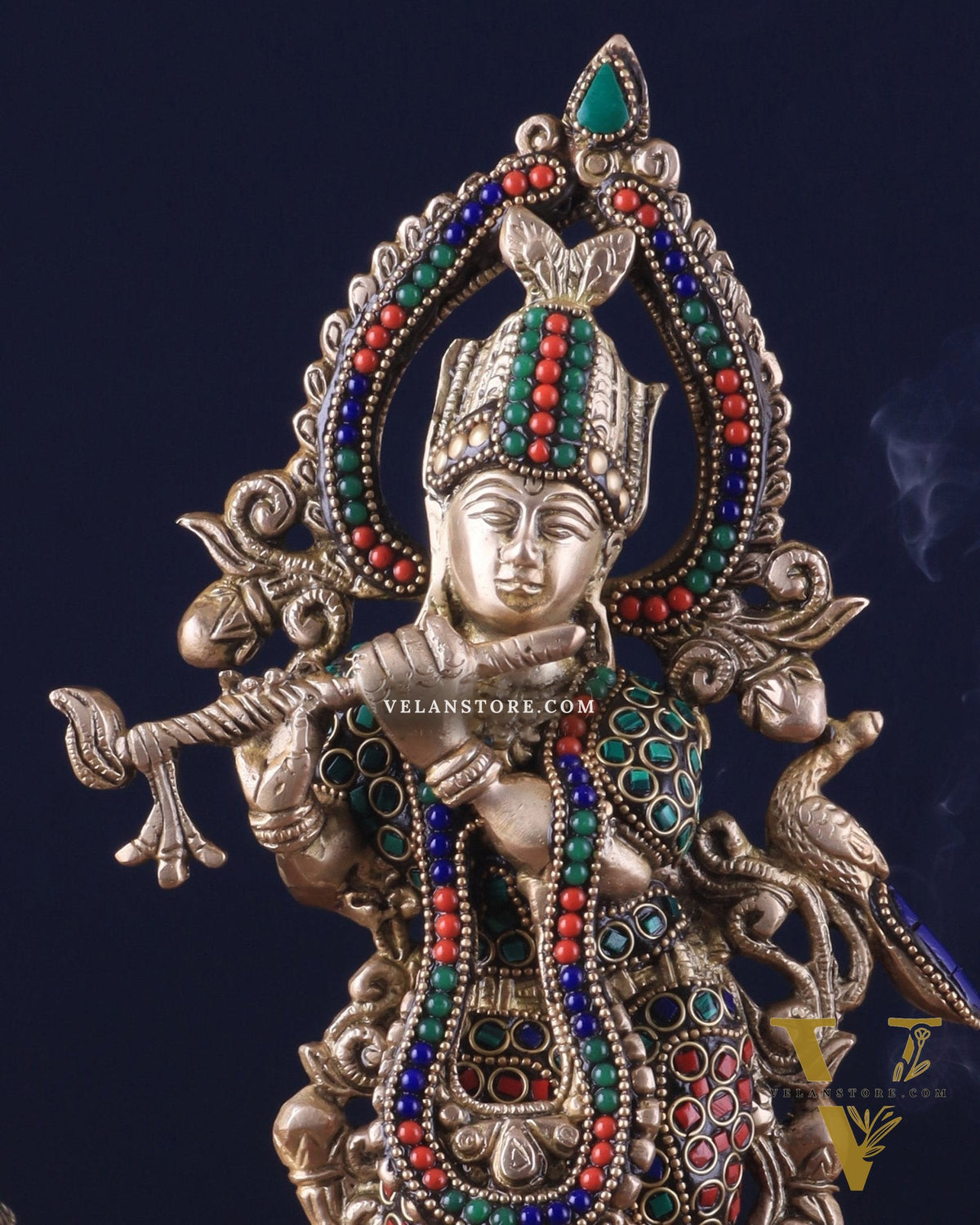 Pure Brass Lord Krishna Statue - 13.5 Inch stonework