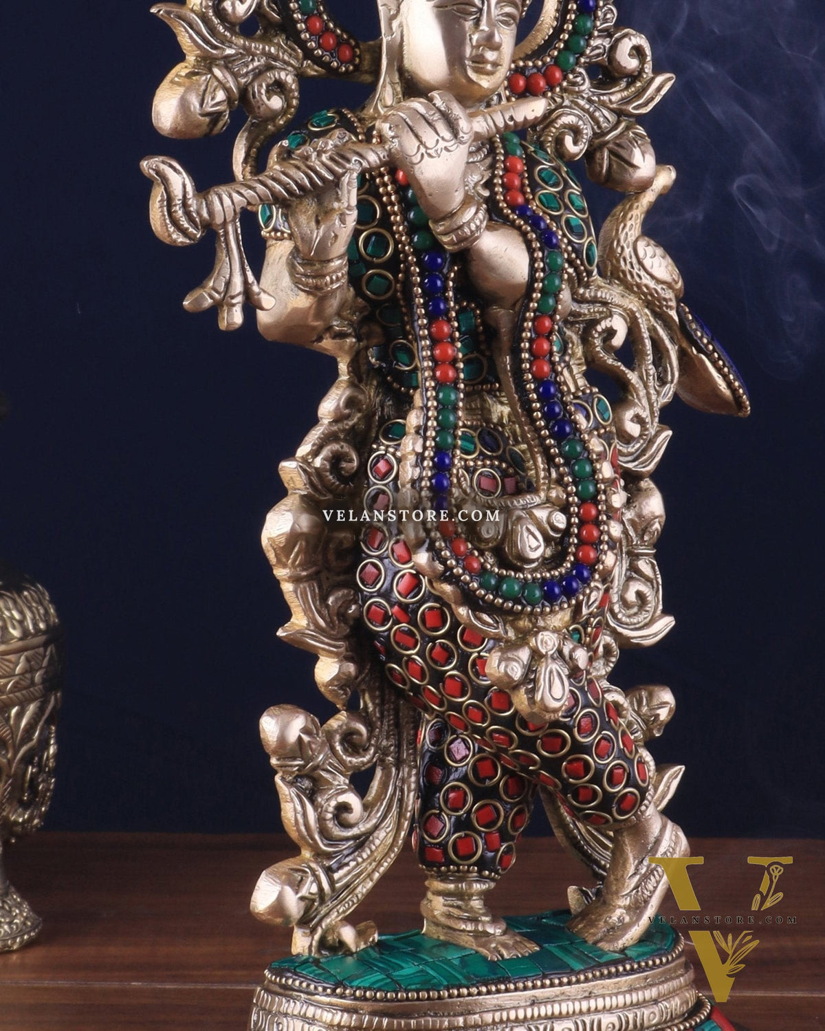 Pure Brass Lord Krishna Statue - 13.5 Inch stonework
