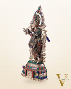 Pure Brass Lord Krishna Statue - 13.5 Inch stonework