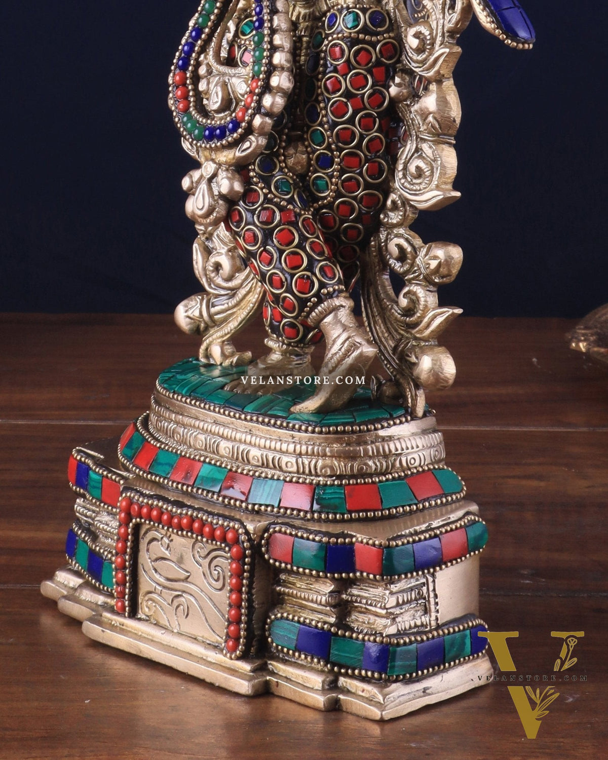 Pure Brass Lord Krishna Statue - 13.5 Inch stonework
