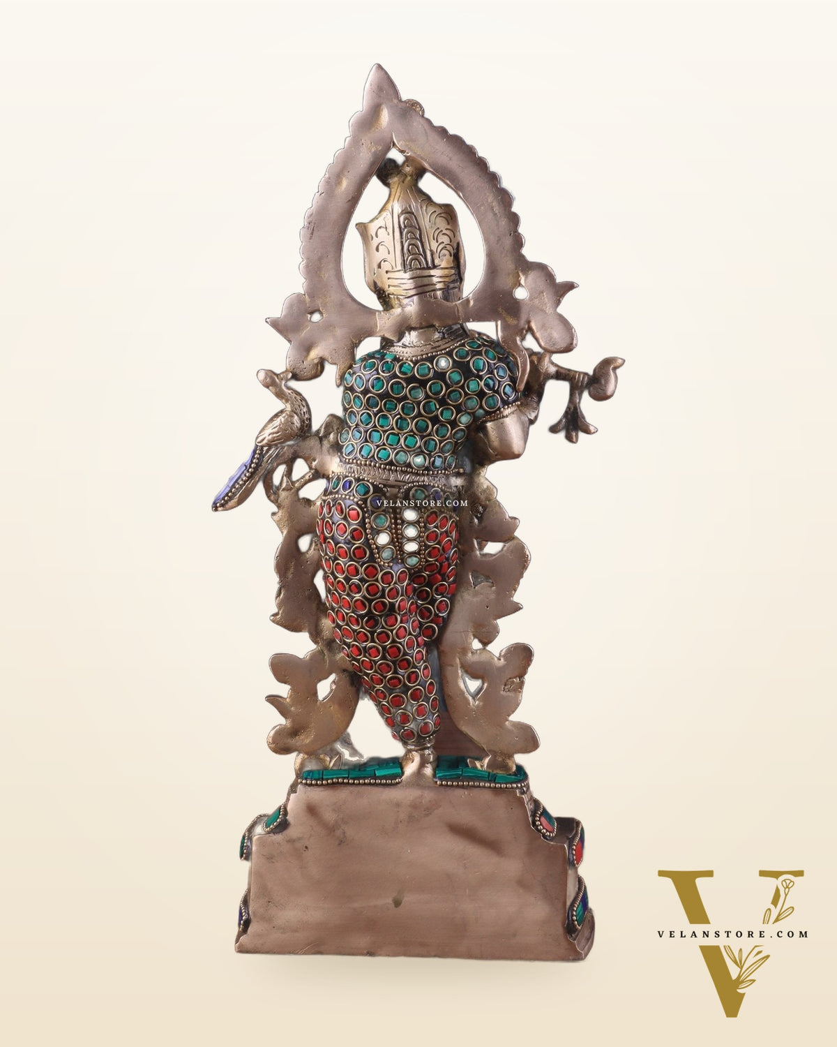 Pure Brass Lord Krishna Statue - 13.5 Inch stonework